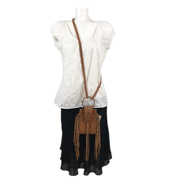 Mudd Taupe Boho Fringe Cell Crossbody Bag - Picture 4 of 8